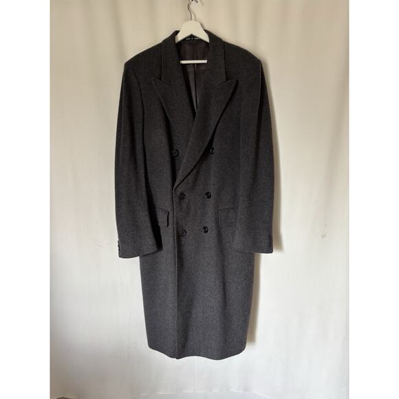 Saks Fifth Avenue Cashmere Coat XL Men Double Breasted Long Gray Pockets England - Picture 1 of 15